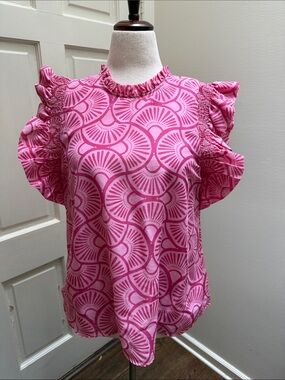 Pink Printed Ruffle Sleeve Blouse